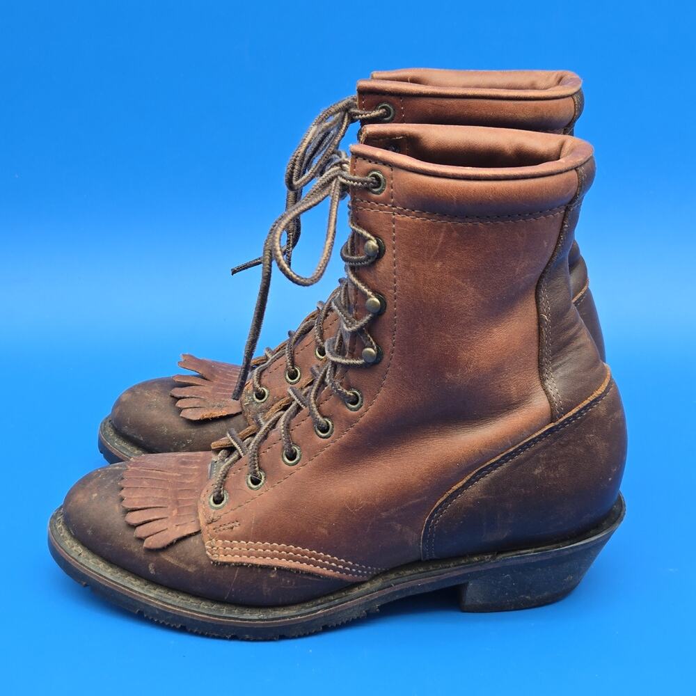 Double H Boots Women's 7.5 Lacer 9969 Brown Leather Lace Up Western Roper Kiltie